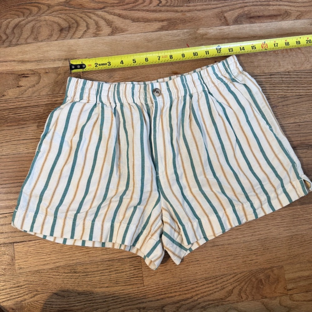 Madewell Striped Linen Blend Pull-On Shorts Teal Yellow White Small CKP454625038 - Picture 4 of 8
